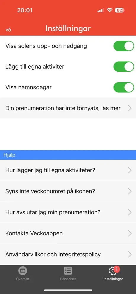Veckoappen funktioner